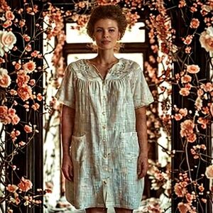 Adonna Yellow Embroidered Waffle Knit Robe - M